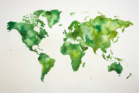 Fototapeta Watercolor world map in green colors