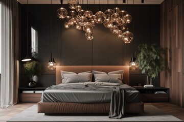 a modern bedroom with a sleek platform. generative ai