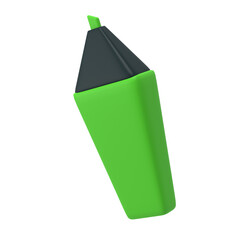 3d green highlighter marker icon for school office. Stationery important message symbol illustration rendering editable isolated