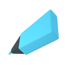3d blue highlighter marker icon for school office. Stationery important message symbol illustration rendering editable isolated