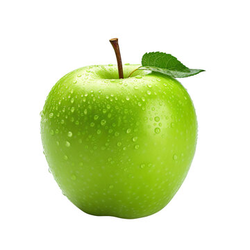 Green apple with drops on transparent background Remove png created with Generative AI, Clipping Path