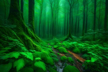 Dense green forest painting , Generated using AI