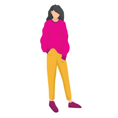 Young model woman posing on white isolated background. Flat illustration