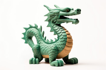 Fototapeta premium Green wooden dragon. Chinese new year 2024 symbol. Isolated on white background