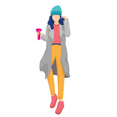 Beautiful young girls wearing fashion jackets with hats. hipster stile Vector illustration of a hand drawn insulated.