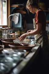 shot of an unrecognizable woman cleaning dishes in the kitchen at home
