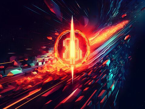 "The Metaverse Ascent: Crypto's Fiery Launch" is an image depicting the thrilling intersection of cryptocurrency and the expanding digital frontier. This scene captures a gleaming rocket - its hull et