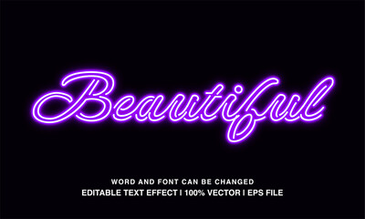 Beautiful text effect template, purple neon light futuristic typeface text style, premium vector