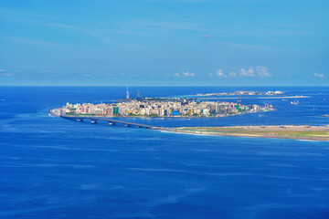 Malé city and harbor - maldives tropical island - Panorama. view from the air.Maldives, Malé.