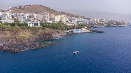 Fototapeta premium Aerial view of hotels on the Atlantic coast Funchal, Madeira
