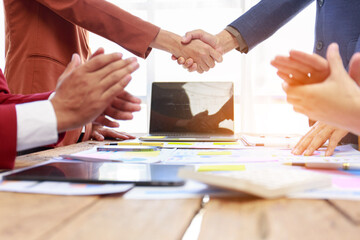 business people meeting Describe the success of your business in the last quarter, and analyze, plan, and next metrics using charts, laptops, iPads, and calculators. business and finance idea