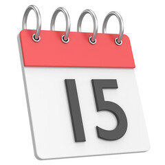 3D calendar. Day 15. Fifteenth day of the month. 3D illustration.