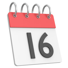 3D calendar. Day 16. Sixteenth day of the month. 3D illustration.