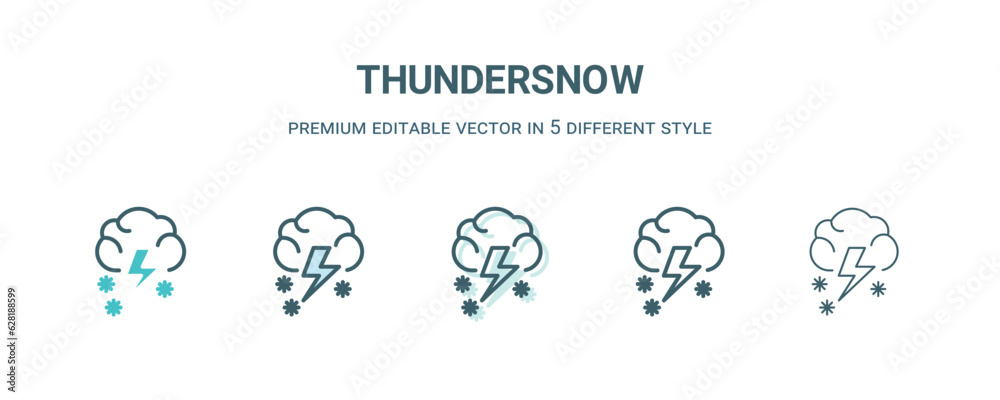 Poster thundersnow icon in 5 different style. Outline, filled, two color, thin thundersnow icon isolated on white background. Editable vector can be used web and mobile