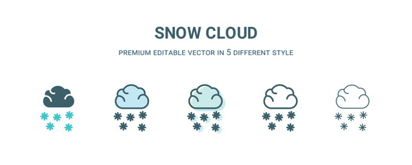 snow cloud icon in 5 different style. Outline, filled, two color, thin snow cloud icon isolated on white background. Editable vector can be used web and mobile