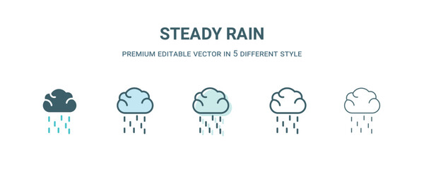 steady rain icon in 5 different style. Outline, filled, two color, thin steady rain icon isolated on white background. Editable vector can be used web and mobile