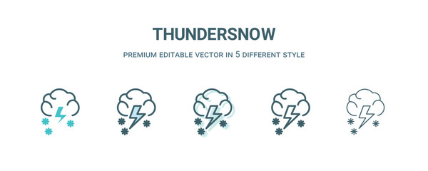 thundersnow icon in 5 different style. Outline, filled, two color, thin thundersnow icon isolated on white background. Editable vector can be used web and mobile