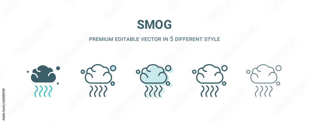 Sticker smog icon in 5 different style. outline, filled, two color, thin smog icon isolated on white backgro