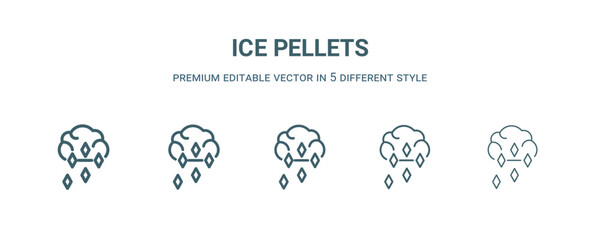 ice pellets icon in 5 different style. Thin, light, regular, bold, black ice pellets icon isolated on white background.