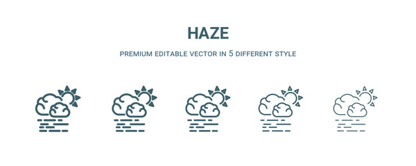 haze icon in 5 different style. Thin, light, regular, bold, black haze icon isolated on white background.