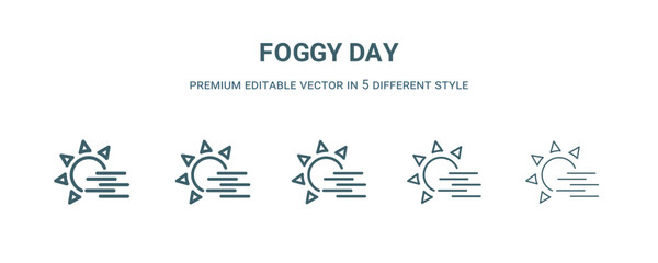 foggy day icon in 5 different style. Thin, light, regular, bold, black foggy day icon isolated on white background.
