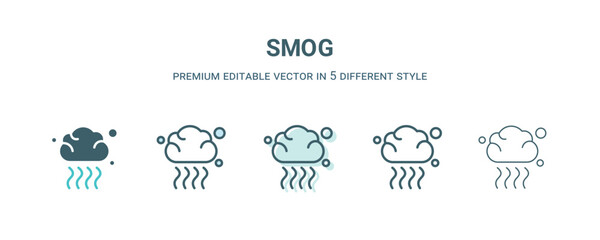 smog icon in 5 different style. Outline, filled, two color, thin smog icon isolated on white background. Editable vector can be used web and mobile