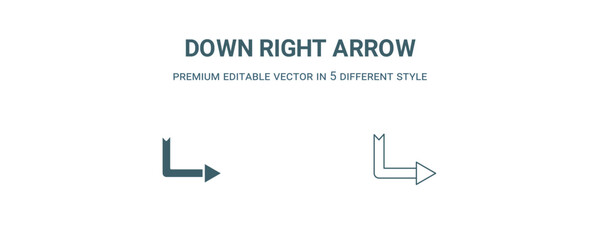 down right arrow icon. Filled and line down right arrow icon from user interface collection. Outline vector isolated on white background. Editable down right arrow symbol