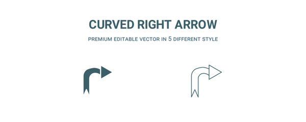 curved right arrow icon. Filled and line curved right arrow icon from user interface collection. Outline vector isolated on white background. Editable curved right arrow symbol