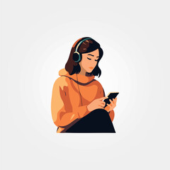 beautiful woman listening to music in headphones on cell phone