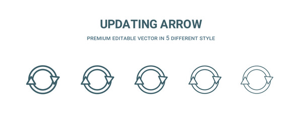 updating arrow icon in 5 different style. Thin, light, regular, bold, black updating arrow icon isolated on white background.