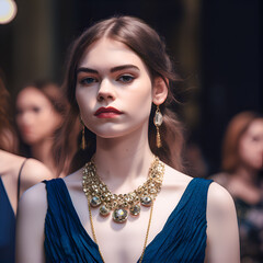 girl - model demonstrates designer jewelry. photorealism.