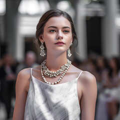 girl - model demonstrates designer jewelry. photorealism.