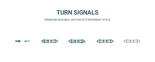 turn signals icon in 5 different style. Outline, filled, two color, thin turn signals icon isolated on white background. Editable vector can be used web and mobile