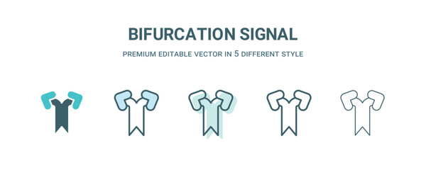bifurcation signal icon in 5 different style. Outline, filled, two color, thin bifurcation signal icon isolated on white background. Editable vector can be used web and mobile