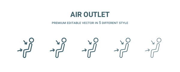 air outlet icon in 5 different style. Thin, light, regular, bold, black air outlet icon isolated on white background.