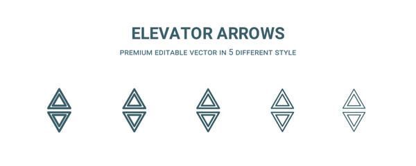 elevator arrows icon in 5 different style. Thin, light, regular, bold, black elevator arrows icon isolated on white background. © Abstract
