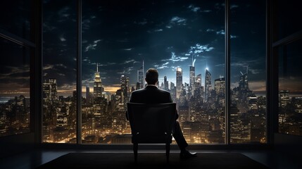 rich man sitting view of the city background