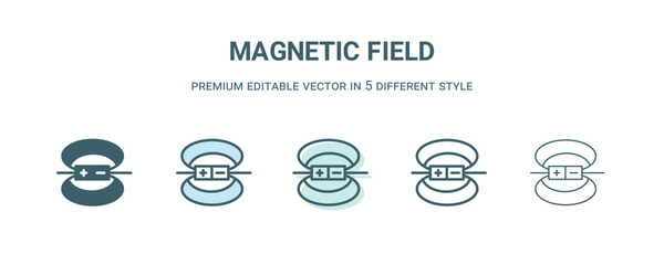 magnetic field icon in 5 different style. Outline, filled, two color, thin magnetic field icon isolated on white background. Editable vector can be used web and mobile