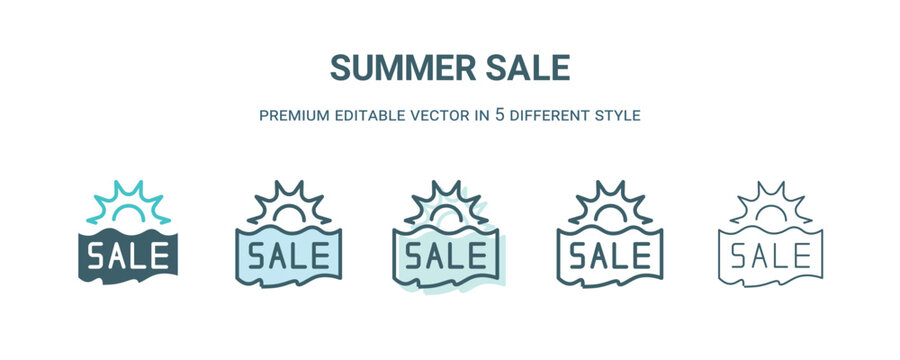 summer sale icon in 5 different style. Outline, filled, two color, thin summer sale icon isolated on white background. Editable vector can be used web and mobile