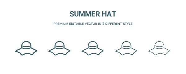Obraz premium summer hat icon in 5 different style. Thin, light, regular, bold, black summer hat icon isolated on white background.