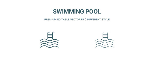 Fototapeta premium swimming pool icon. Filled line swimming pool icon from summer collection. Outline vector isolated on white background. Editable swimming pool symbol