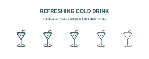 refreshing cold drink icon in 5 different style. Thin, light, regular, bold, black refreshing cold drink icon isolated on white background.