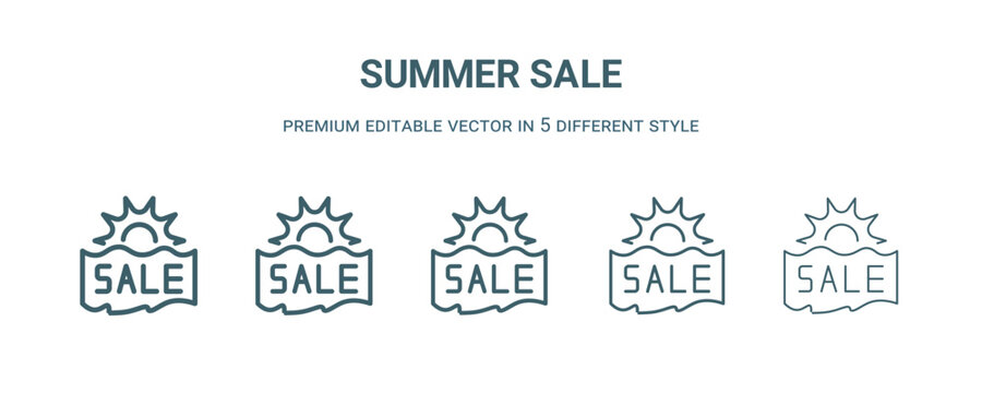 summer sale icon in 5 different style. Thin, light, regular, bold, black summer sale icon isolated on white background.
