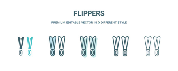 flippers icon in 5 different style. Outline, filled, two color, thin flippers icon isolated on white background. Editable vector can be used web and mobile © Abstract
