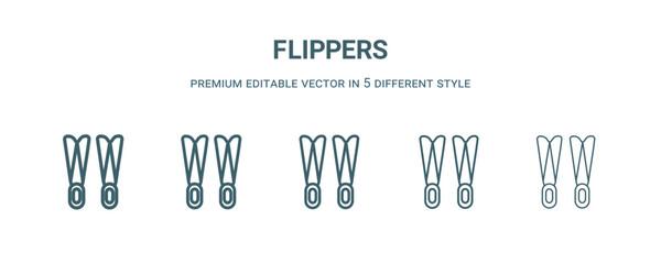 flippers icon in 5 different style. Thin, light, regular, bold, black flippers icon isolated on white background. © Abstract