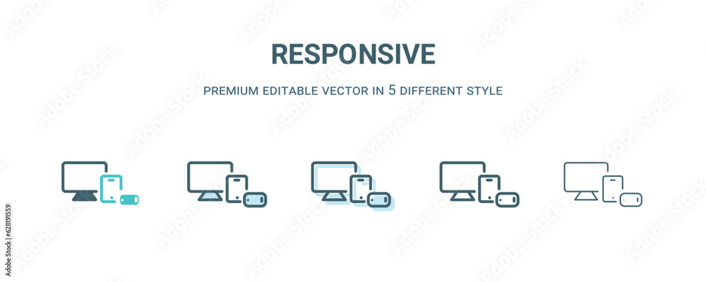 Wall mural responsive icon in 5 different style. outline, filled, two color, thin responsive icon isolated on w
