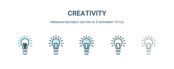 creativity icon in 5 different style. Outline, filled, two color, thin creativity icon isolated on white background. Editable vector can be used web and mobile © Abstract