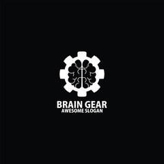 brain with gear design logo business