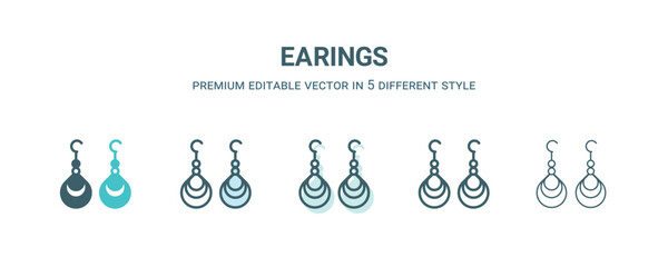 earings icon in 5 different style. Outline, filled, two color, thin earings icon isolated on white background. Editable vector can be used web and mobile