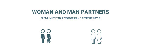 woman and man partners icon. Filled and line woman and man partners icon from people collection. Outline vector isolated on white background. Editable woman and man partners symbol